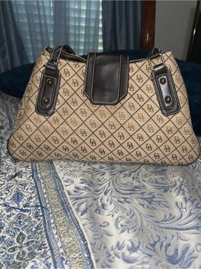 Designer-Style Beige and Brown Monogram Satchel